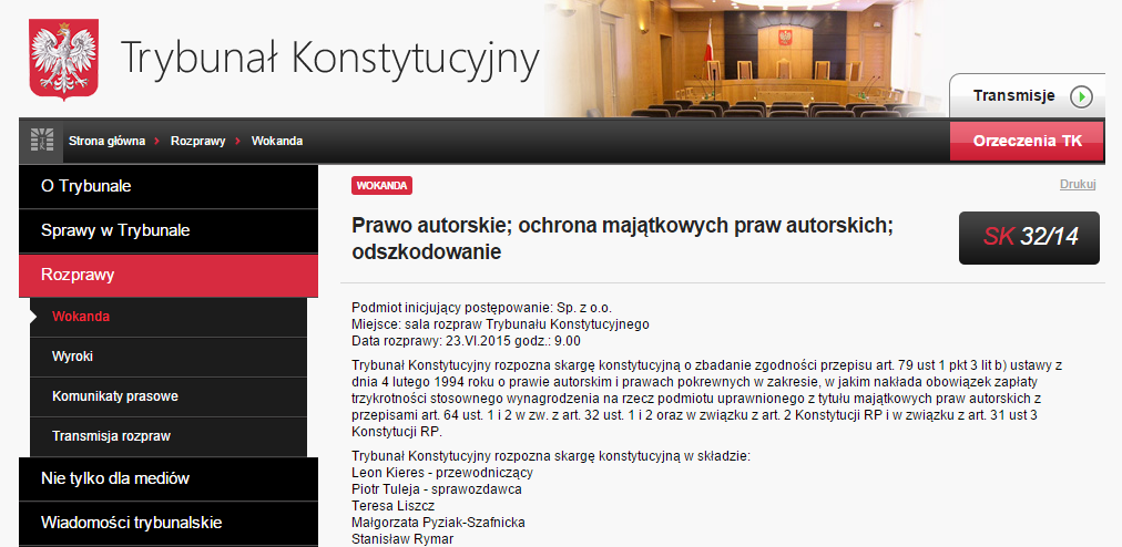 Prawo autorskie: obowiązek zapłaty trzykrotności wynagrodzenia za naruszenie praw autorskich jest niezgodny z Konstytucją RP